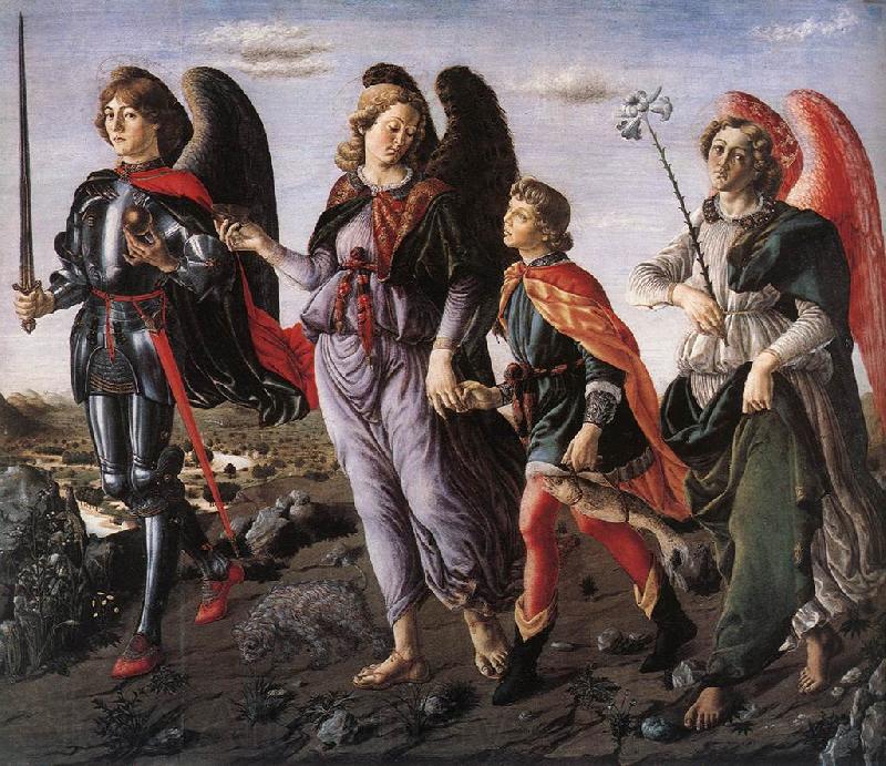 BOTTICINI, Francesco The Three Archangels with Tobias f Norge oil painting art